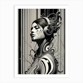 Abstract Woman With Headphones 1 Art Print