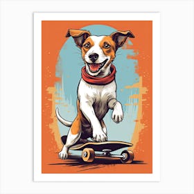Jack Russell Terrier Dog Skateboarding Illustration 3 Art Print