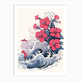 Great Wave With Petunia Flower Drawing In The Style Of Ukiyo E 1 Art Print