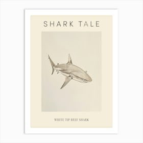 White Tip Reef Shark Vintage Illustration 2 Poster Art Print
