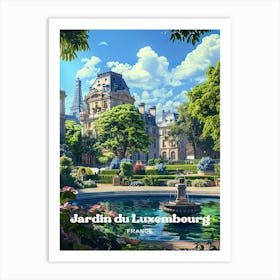 Luxembourg Garden Paris 6th Arrondissement Digital Travel Illustration Affiche