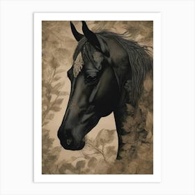 Black Horse With Abstract Background Art Print