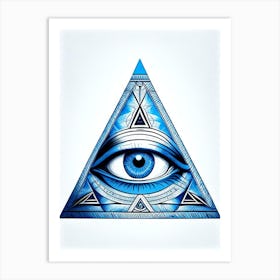 Eye Of Providence, Symbol, Third Eye Blue & White 1 Art Print