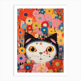 Cat In Flowers Art Print