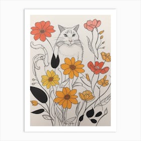 Luckycharms Cat In Flowers Art Print