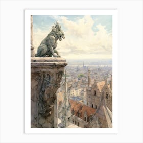 Gargoyle Watercolour In Vienna 2 Art Print