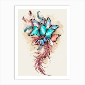 Feathers And Butterflies Art Print