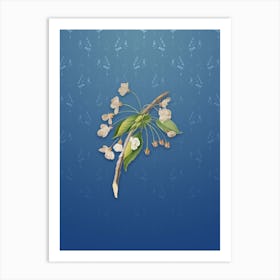 Vintage Cherry Plum Flower Botanical on Bahama Blue Pattern Art Print