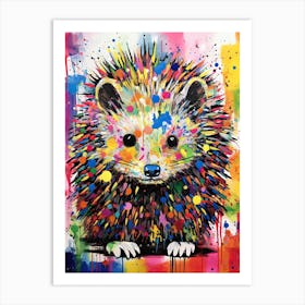 Hedgehog's Street Art Odyssey in Basquiat Style Art Print