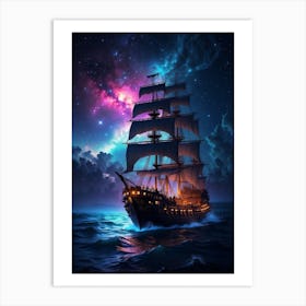 Ship In The Night Sky Art Print