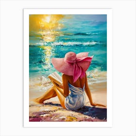 Girl Reading On The Beach Art Print