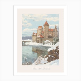 Vintage Winter Poster Trakai Castle Lithuania 1 Art Print