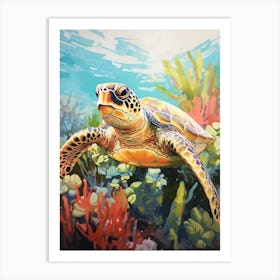 Turtle Swimming With Aquatic Plants 1 Art Print
