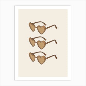 Beige And Brown Heart Sunglasses Art Print