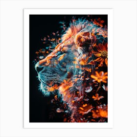 Lion With Flowers Art Print