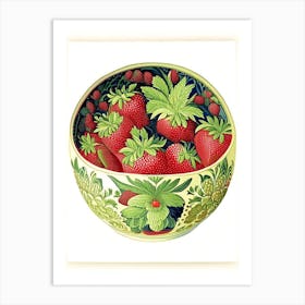 Bowl Of Strawberries, Fruit, Vintage Botanical 2 Art Print