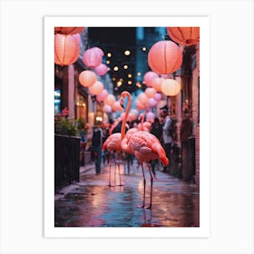 Pink Flamingos and lanterns  Art Print