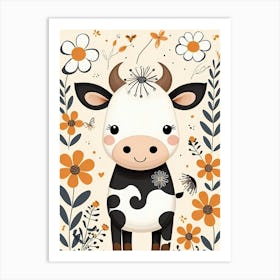 Floral Cute Baby Cow Nursery (14) Art Print