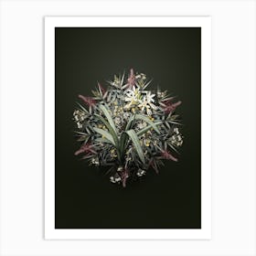 Vintage Pancratium Illyricum Flower Wreath on Olive Green n.0797 Art Print
