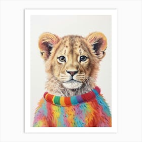 Baby Animal Wearing Sweater Lion 2 Art Print