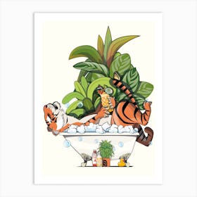Tiger Sleeping In The Bath Art Print