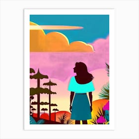 Luxmango Bold Woman Standing In Forerst, Illustration Art Print