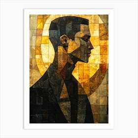 Geometric Portrait With Golden Halo – Textured Abstract Art Print Art Print