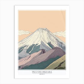 Pico De Orizaba Mexico Color Line Drawing 6 Poster Art Print