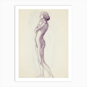 Seisova Alaston Nainen Sivusta, Luonnos, 1912part Of A Sketchbook By Magnus Enckell Art Print