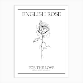 English Rose Black And White Line Drawing 16 Poster Art Print