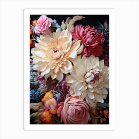 Flowers On A Black Background Art Print