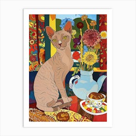 Tea Time With A Devon Rex Cat 2 Art Print