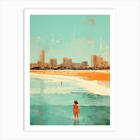 A Drawing Of Surfers Paradise Beach Australia Orange Tones 3 Art Print