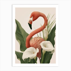 Jamess Flamingo And Calla Lily Minimalist Illustration 4 Art Print