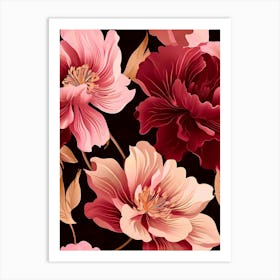 Peony Flower Seamless Pattern 1 Art Print