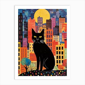 New York City, United States Skyline With A Cat 0 Art Print