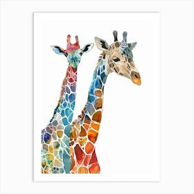 Giraffe Mother & Calf Watercolour 4 Art Print