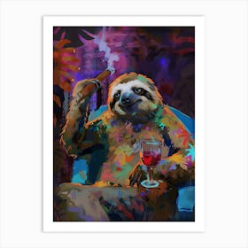 Animal Party: Crumpled Cute Critters with Cocktails and Cigars Sloth Art Print