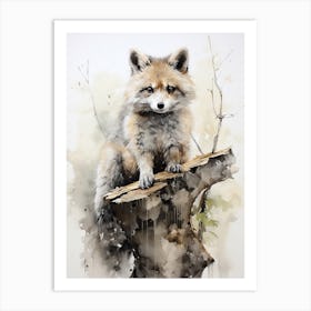 Cute Animal, Japanese Brush Painting, Ukiyo E, Minimal 1 Art Print