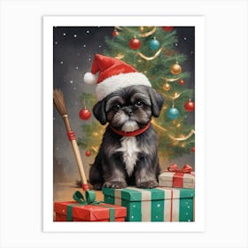 Christmas Shih Tzu Dog Wear Santa Hat (17) Art Print