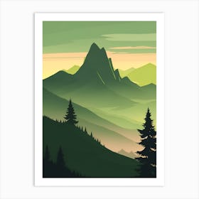 Misty Mountains Vertical Composition In Green Tone 189 Art Print