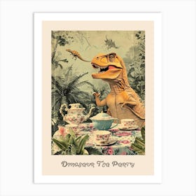 Vintage Dinosaur Tea Party Poster 3 Art Print