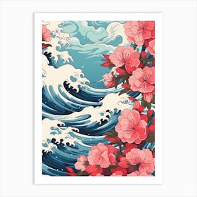 Great Wave With Azalea Flower Drawing In The Style Of Ukiyo E 2 Art Print