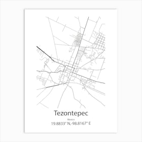 Tezontepec,Mexico Minimalist Map Póster