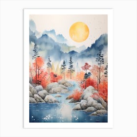 Watercolour Of Jiuzhaigou Valley   China 2 Art Print