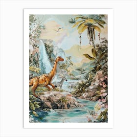 Dinosaur & Zebra Tropical Illustration Art Print