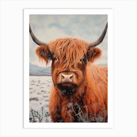 Snowy Highland Cow Textured Illustration 4 Art Print