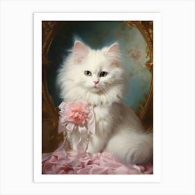 White & Pink Cat Rococo Style 2 Art Print