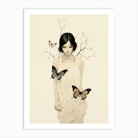 portrait of a butterfly woman Art Print