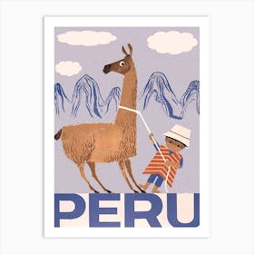 Peru, A Boy With Lama Art Print